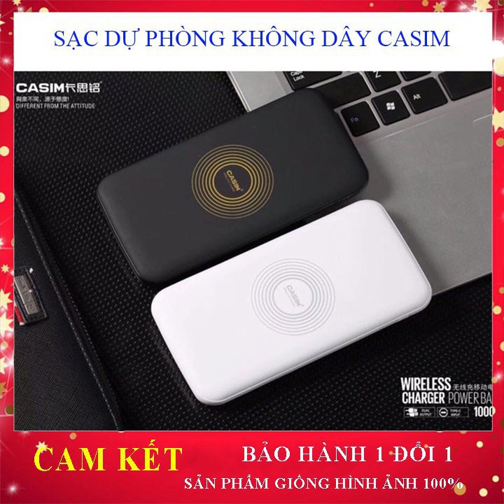 Sạc dự phòng không dây FREE SHIP pin dự phòng wireless casim Pw108 chính hãng, 10000 mAh bảo hành 1 năm 1 đổi 1