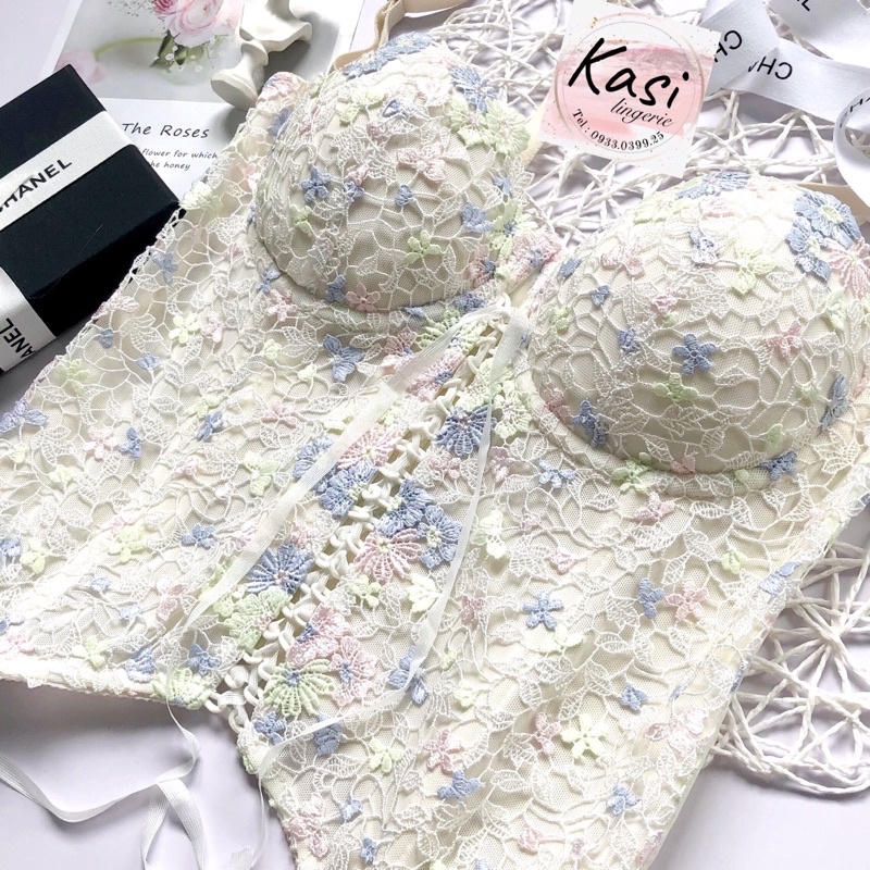 Đồ lót nội y corset ren chỉ 3D cao cấp