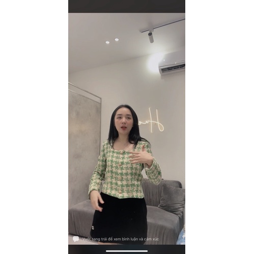 Áo khoác dạ tweed kẻ xanh cổ vuông chuẩn NT closet (sẵn) | BigBuy360 - bigbuy360.vn