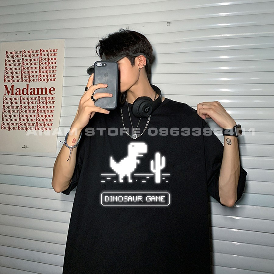 Áo thun phản quang tay lỡ nam nữ khủng long 2
