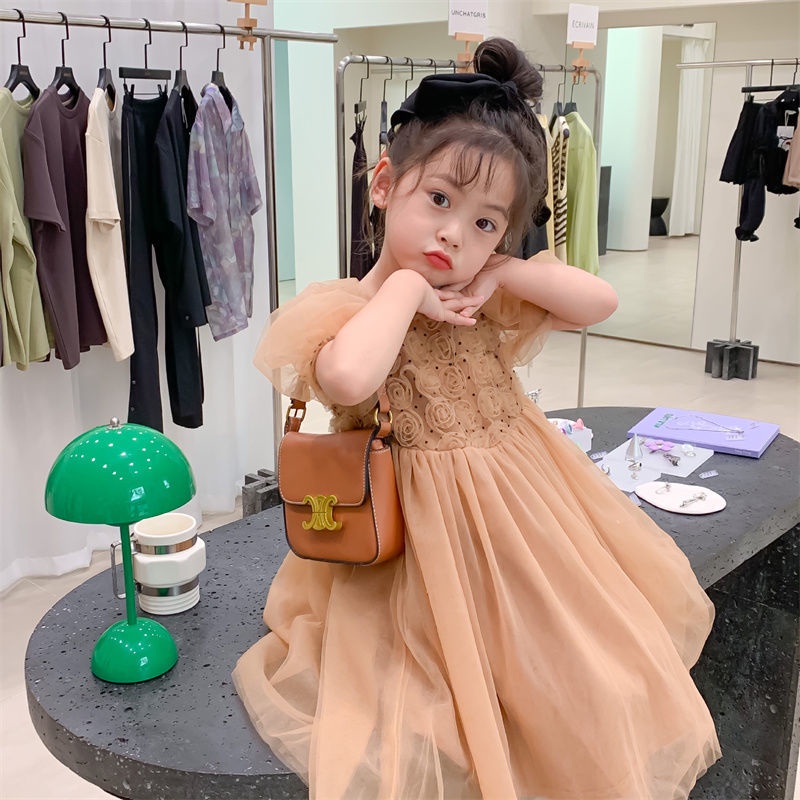 Đầm Công Chúa Tay Phồng Phối Ren Lưới Phong Cách Hàn Quốc Thời Trang Mùa Hè Cho Bé Gái