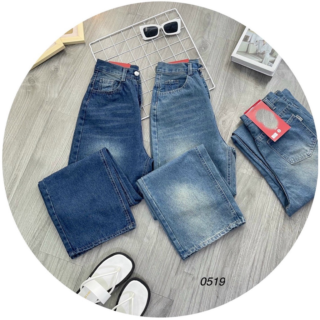 [ORHL519] QUẦN JEANS ỐNG RỘNG NỮ LƯNG CAO VẰN RÂU MÈO PHUN THỜI TRANG TRẮNG ĐÙI LAI CUỐN XANH ĐẬM XANH NHẠT HADI