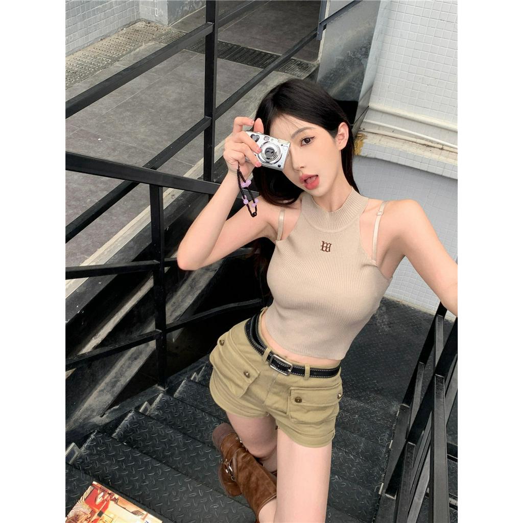 qkoole   Áo Dệt Kim Hai Dây Màu Trơn Thời Trang Mùa Hè