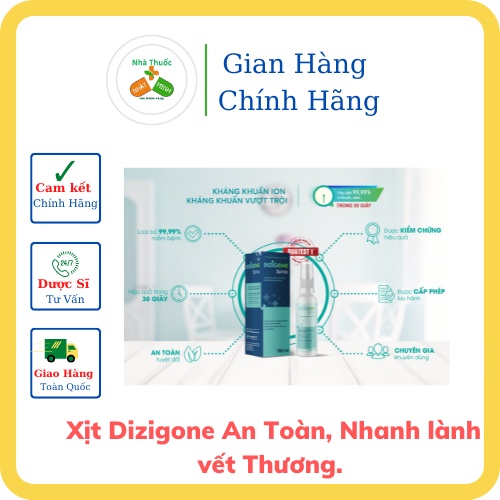 Xịt Kháng Khuẩn DIZIGONE Spray 100ml  - Kháng Khuẩn Dịu Nhẹ, Nhanh Lành Tổn Thương, Tái Tạo Da, Ngăn Sẹo.