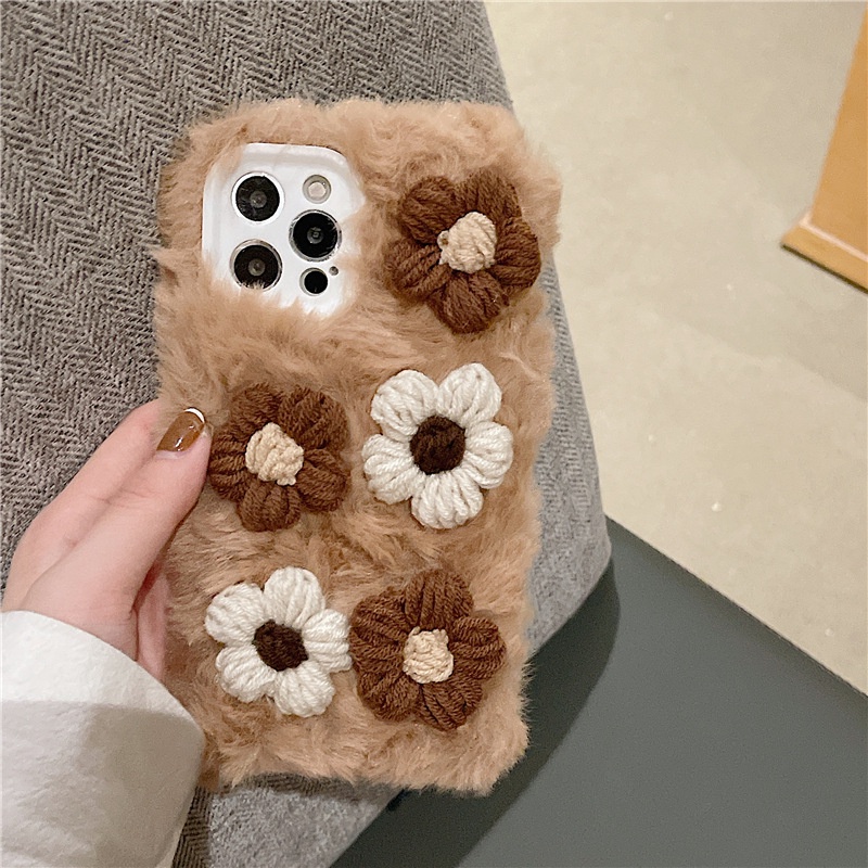 Ốp Điện Thoại Lông Thỏ Mềm Họa Tiết Bông Hoa Nhỏ Xinh Cho Iphone 13 12promax 7plusX / XR