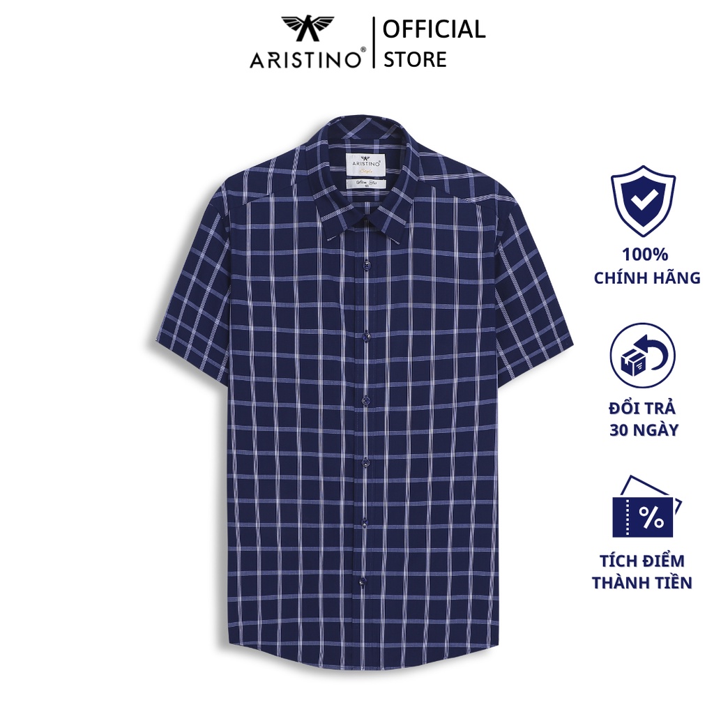 Áo sơ mi ngắn tay nam Aristino phom slim fit, thiết kế tà lượn không túi - ASS392S2