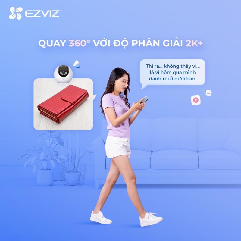 CAMERA WIFI TRONG NHÀ,XOAY 360, SIÊU NÉT độ phân giải 2K+, EZVIZ C6 2K+, hàng chính hãng, bảo hành 24 tháng