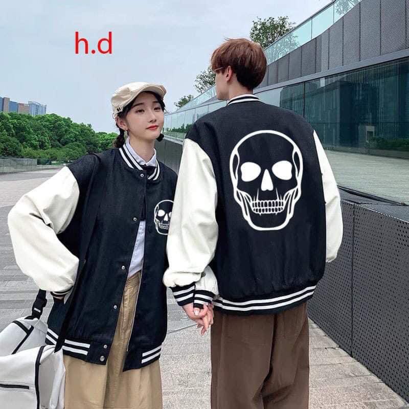 Áo khoác phối tay unnisex hình Đầu Lâu_Áo khoác nam nữ tay bồng basic, cá tính, hottrend