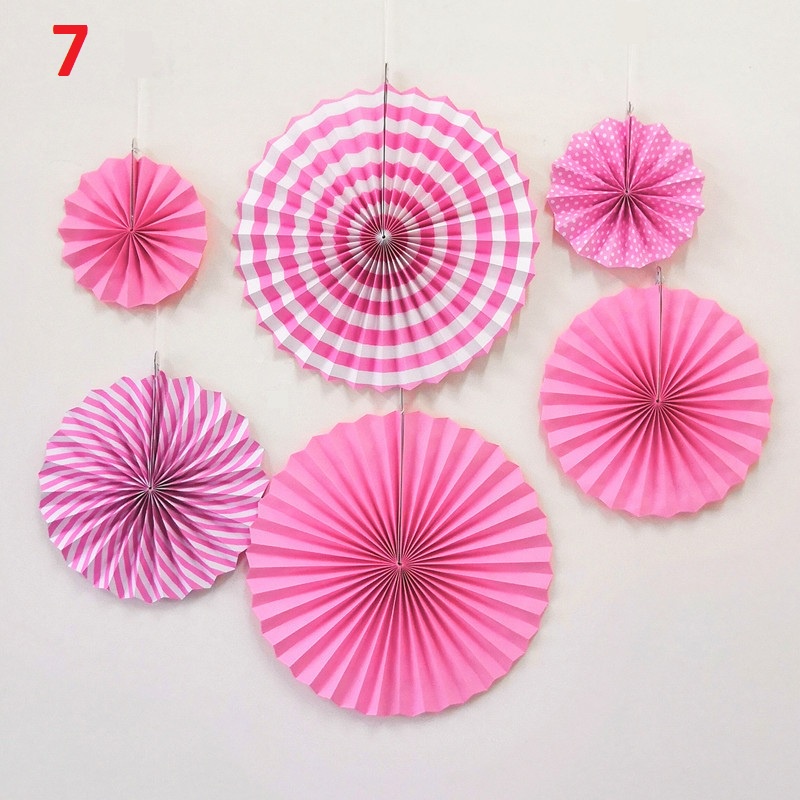 Set 6 chiếc quạt giấy trang trí sự kiện, nhà cửa, lễ hội, tết nhiều màu sắc kích cỡ (QUAT01)