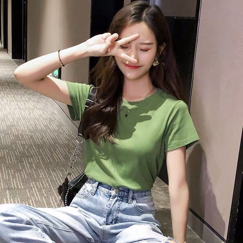 Áo Thun Nữ Ngắn Tay Màu Xanh matcha Phong Cách Hàn Quốc Cho Áo phông Nữ NZ-TX-161