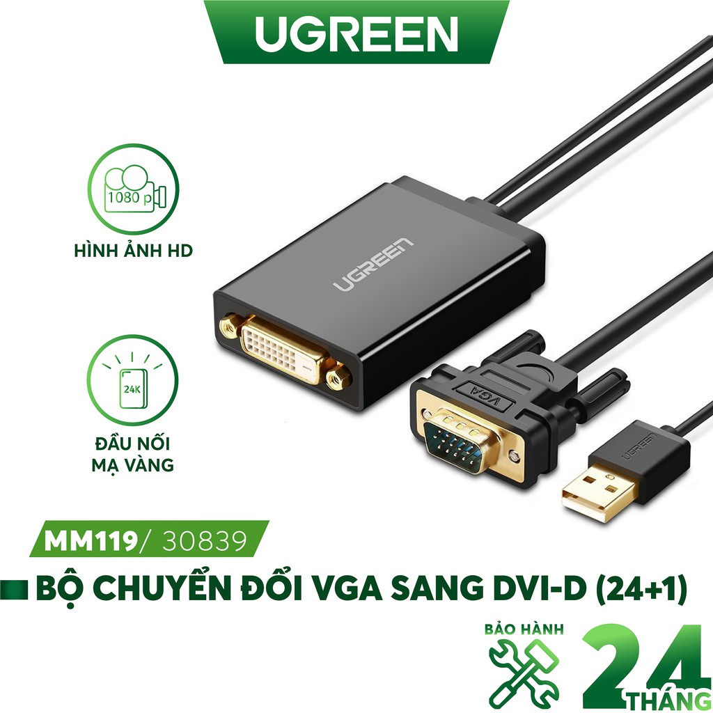 Bộ chuyển đổi VGA đực sang DVI-D (24+1) cái UGREEN MM119 30839