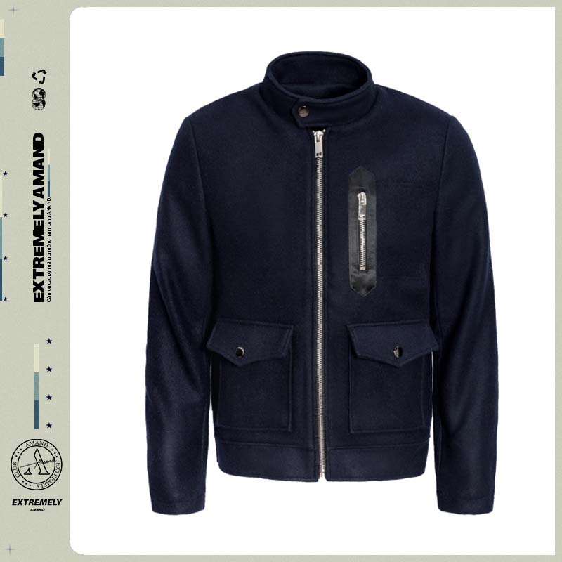 Áo dạ phối nhung xanh Amand AK006