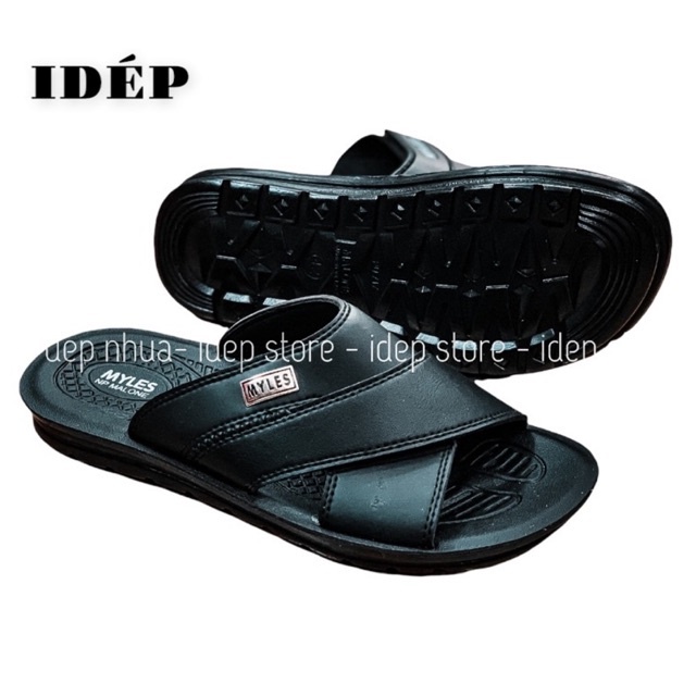 Dép da nam quai chéo cao cấp đế PU đúc nguyên khối Maipy D189