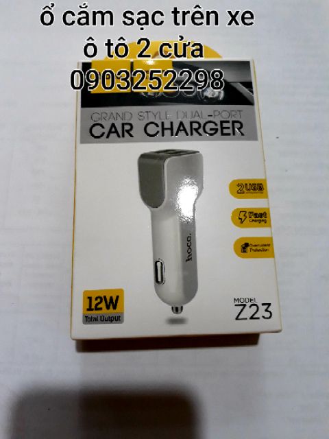 Tẩu cắm sạc điện thoại 2 cửa xe hơi , xe tải
