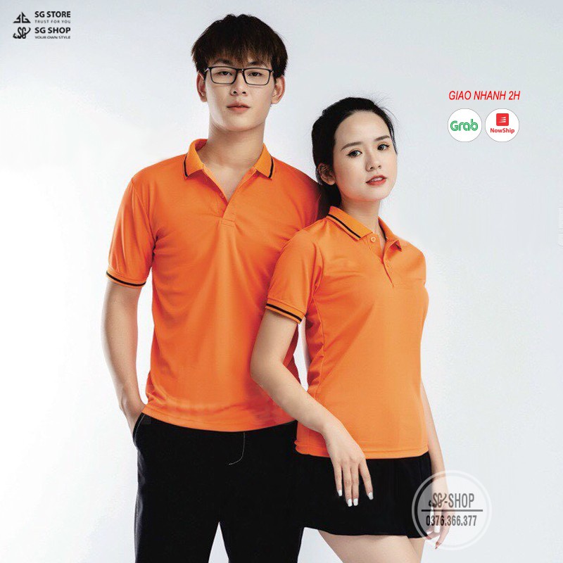 Áo thun có cổ tay ngắn - Màu cam - Nam nữ, thun mè mát mẻ, đủ size | SGSTORE1 Áo thun giá sỉ
