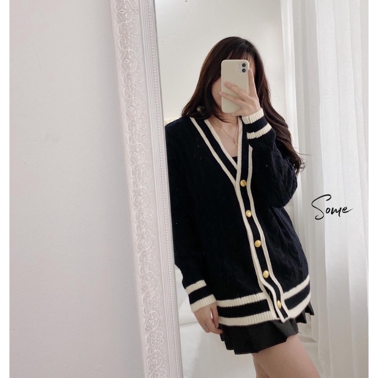 Cardigan viền khuy vàng (Trắng/Đen) | BigBuy360 - bigbuy360.vn