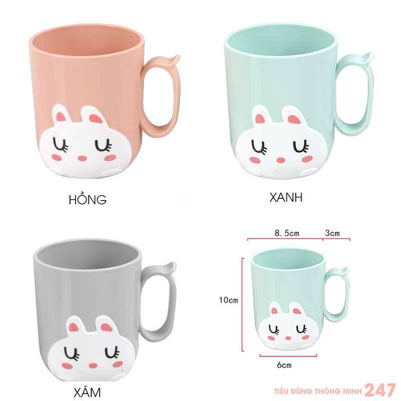 Cốc Đánh Răng Ly Uống Nước Ly Nhựa Hình Thỏ Con Đáng Yêu Có Quai Cầm Chống Trơn Trượt