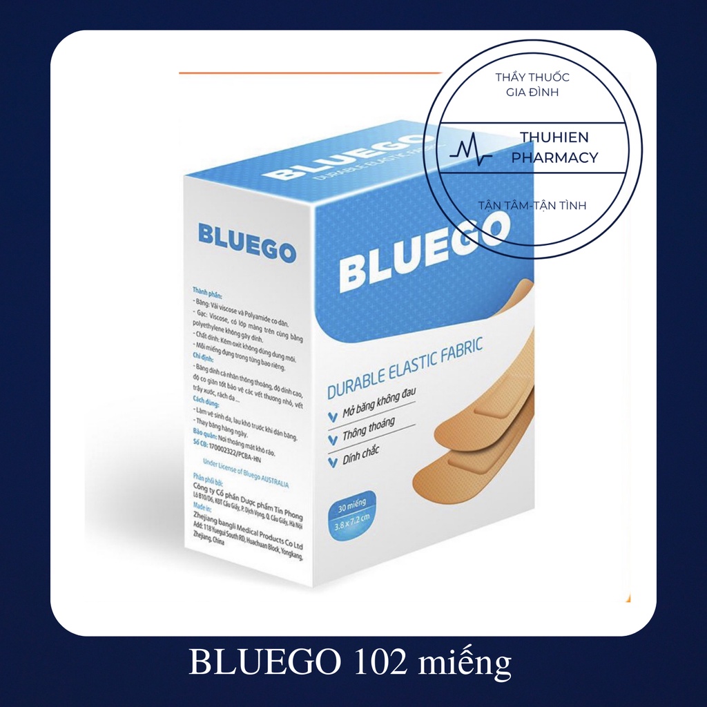 Băng gạc y tế Bluego - Hộp 102 miếng - Băng gạc cá nhân
