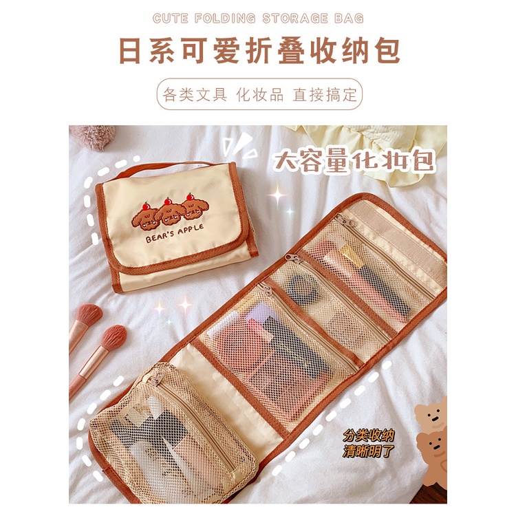 Túi đựng mỹ phẩm du lịch nhiều ngăn gấp được hình gấu đơn giản mới | BigBuy360 - bigbuy360.vn