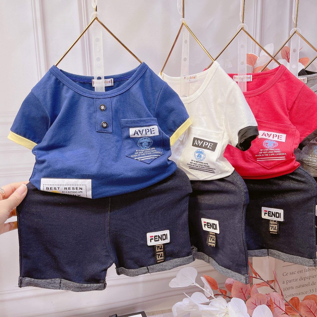 Bộ áo fedi và quần giả jeans đùi cho bé trai/ gái 6-20kg