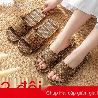 ✠Dép và dép đi trong nhà nam mùa hè mây tre đan nữ trong nhà nội thất vải lanh chống trơn trượt mùa hè sàn mềm