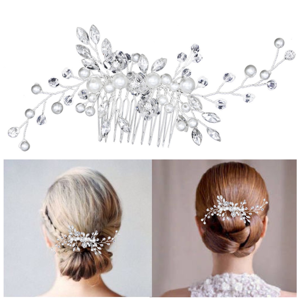 Lược cài tóc đính đá và ngọc trai nhân tạo sang trọng thời trang