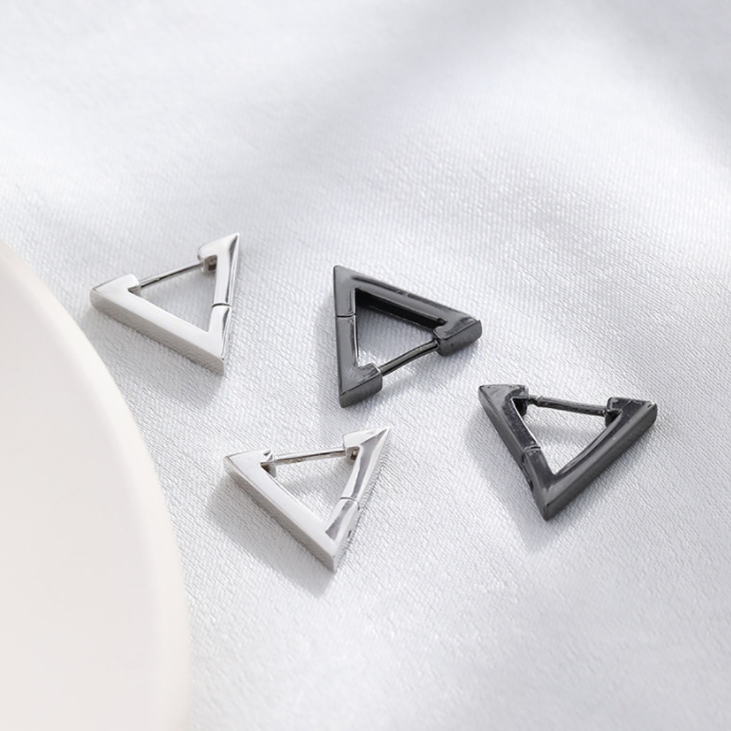 Khuyên tai nam nữ hình tam giác, phong cách thời trang cá tính, thép titan siêu bền không dị ứng, không gỉ