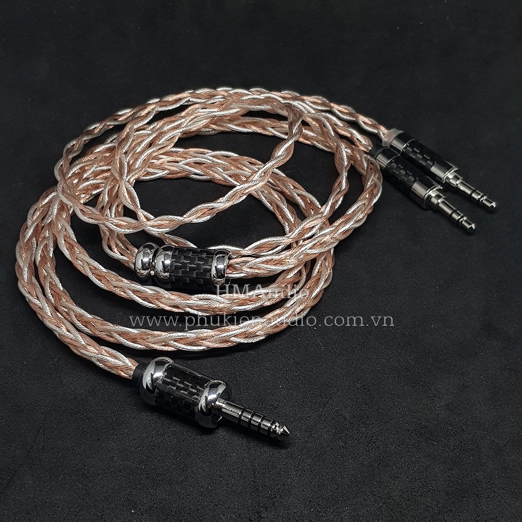 Dây tai nghe Hybrid đồng và đồng mạ bạc 7NOCC Litz 24AWG 1.2mm tết 8 - Connector Hifiman Dual 3.5mm