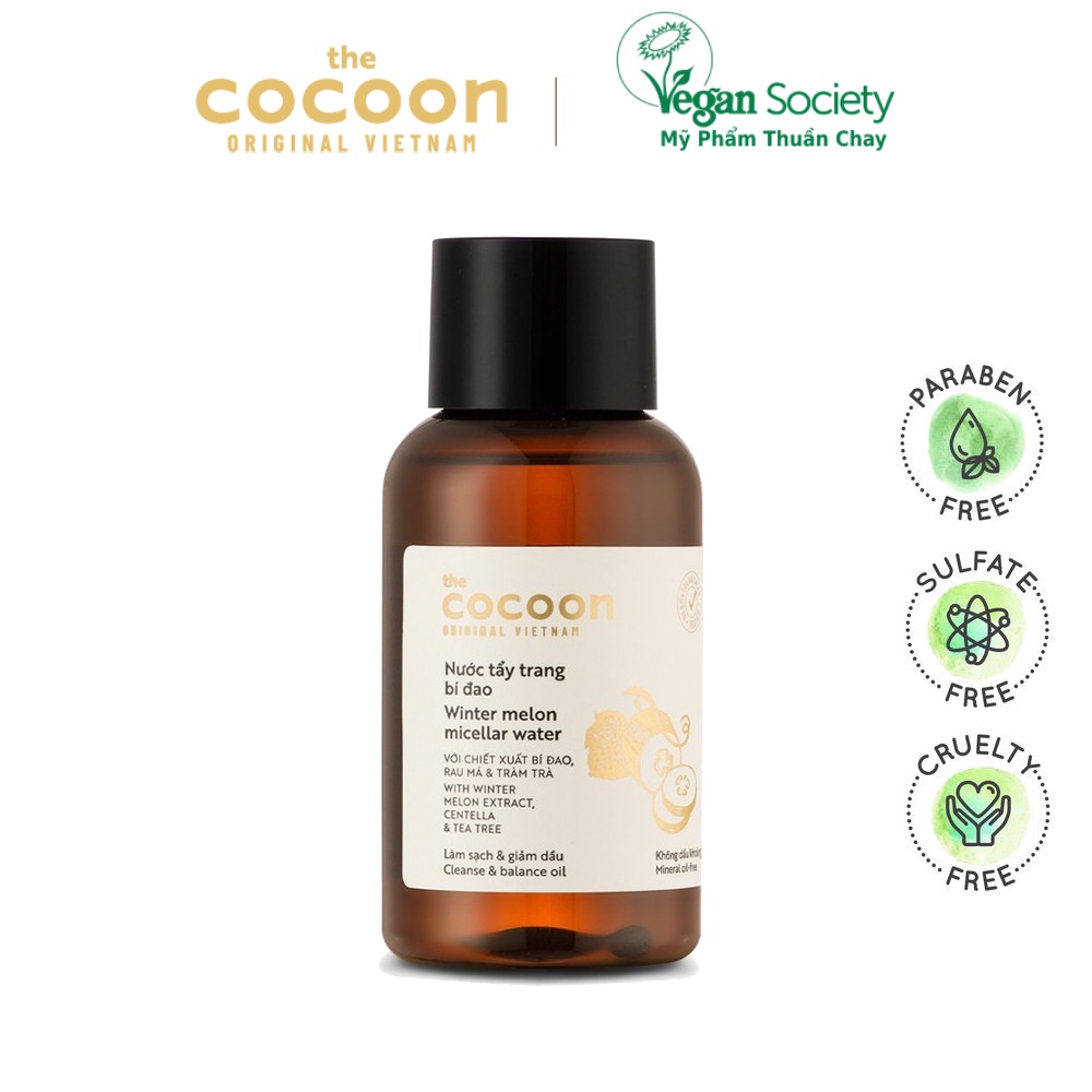 Nước tẩy trang bí đao cocoon 140ml thuần chay đánh bay bụi bẩn và dầu thừa da mụn - Vegan Society