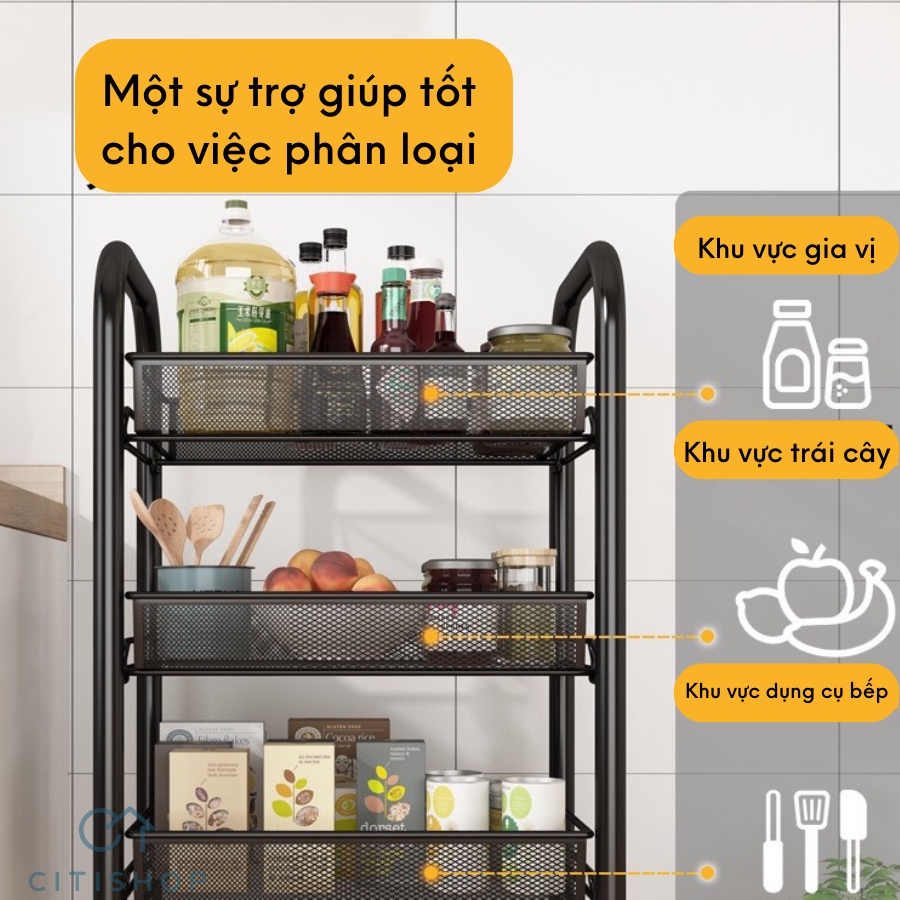 KỆ ĐỰNG ĐỒ, ĐỰNG GIA VỊ ĐA NĂNG 3 TẦNG CÓ BÁNH XE TIỆN DỤNG