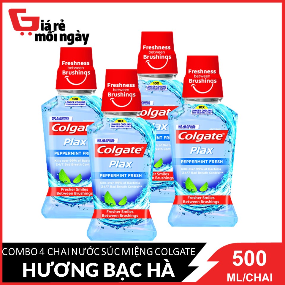 Combo 4 Nước xúc miệng Colgate Plax Bạc hà peppermint (Xanh dương) 500ml x 4