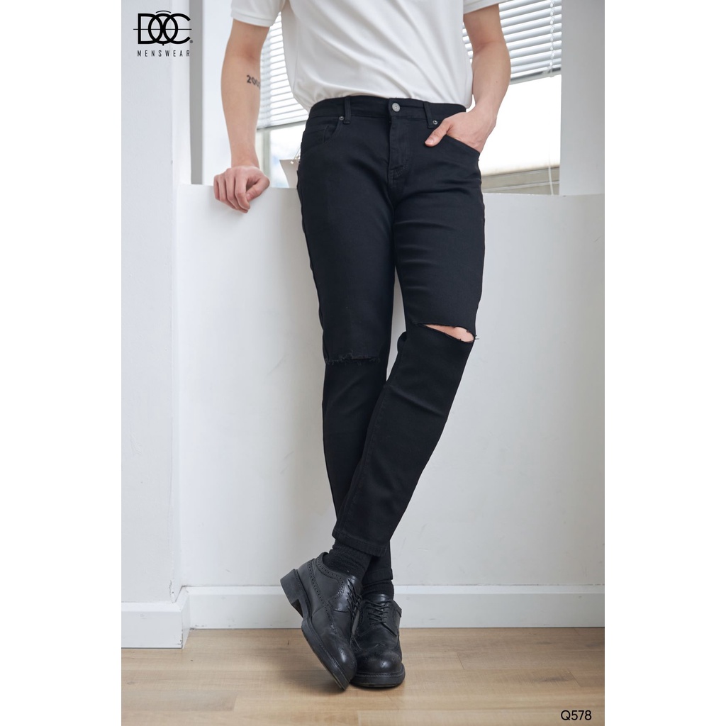 Quần Skinny Jean Nam Độc Menswear Màu Đen Rách Gối Cao Cấp Phong Cách Hàn Quốc Dễ Phối Đồ  - Q578