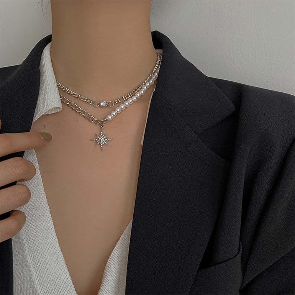 Dây Chuyền Hai Lớp Hình Ngôi Sao Lấp Lánh Thanh Lịch Thời Trang|Dây Chuyền Xích Thời Trang Cá Tính
