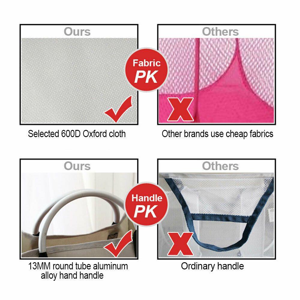 Giỏ Đựng Quần Áo Dơ 3 Tầng Bằng Vải Oxford Tay Cầm Nhôm Có Thể Xếp Gọn Tiện Lợi