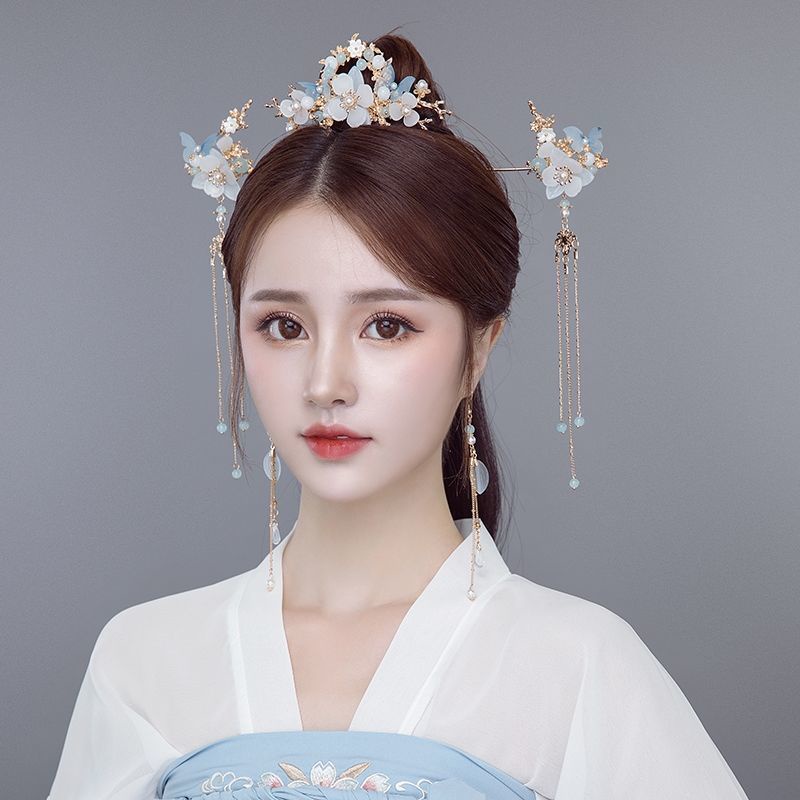 Bộ Kẹp Tóc Phối Tua Rua Kiểu Hán Phục Cổ Điển Dễ Thương Cho Bé Gái