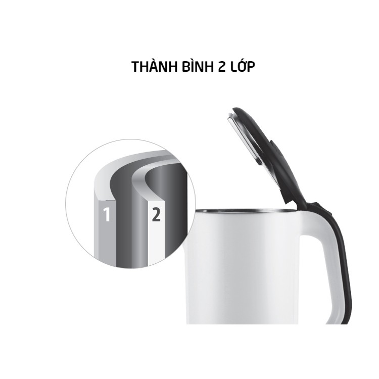 Bình Đun Siêu Tốc 2 lớp Lock&amp;Lock EJK738 (1.7L) - Vỏ nhựa PP an toàn -HÀNG CHÍNH HÃNG