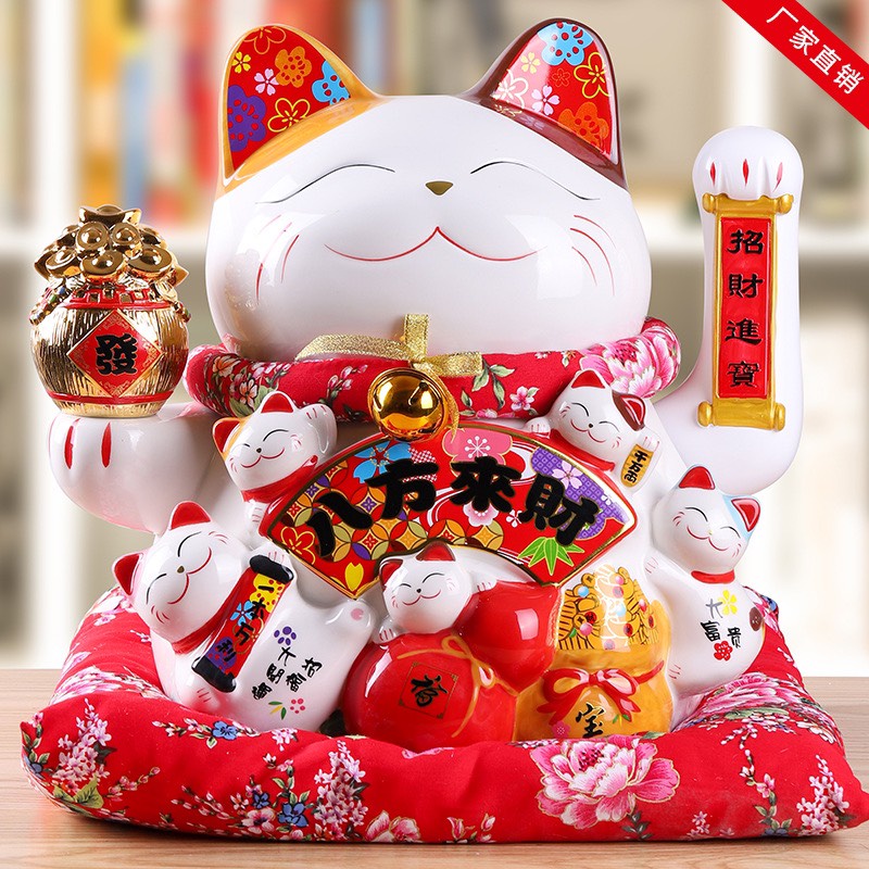 Mèo Thần Tài Phong Thủy 68, Mèo tài lộc may mắn Maneki neko Nhật Bản bằng gốm sứ Cao Cấp 16- 20 -25cm