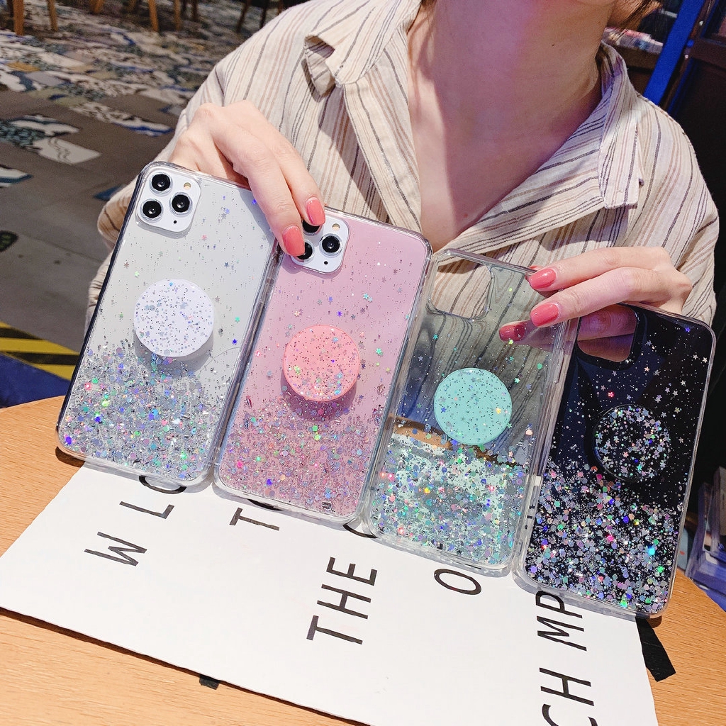 Casing Samsung J4 J6 J8 A7 A9 A6 Plus 2018 A10s A20s A10 A20 A30 A50 A70 A6+ J4+ J6+ Glitter Socket Hard Case Cover