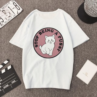 Áo thun tay ngắn in hình mèo đáng yêu cho nữ
