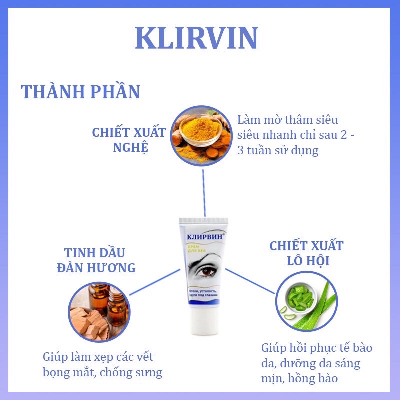 Kem giảm thâm mắt Klirvin Nga-  kem mờ thâm, xoá nếp nhăn mắt
