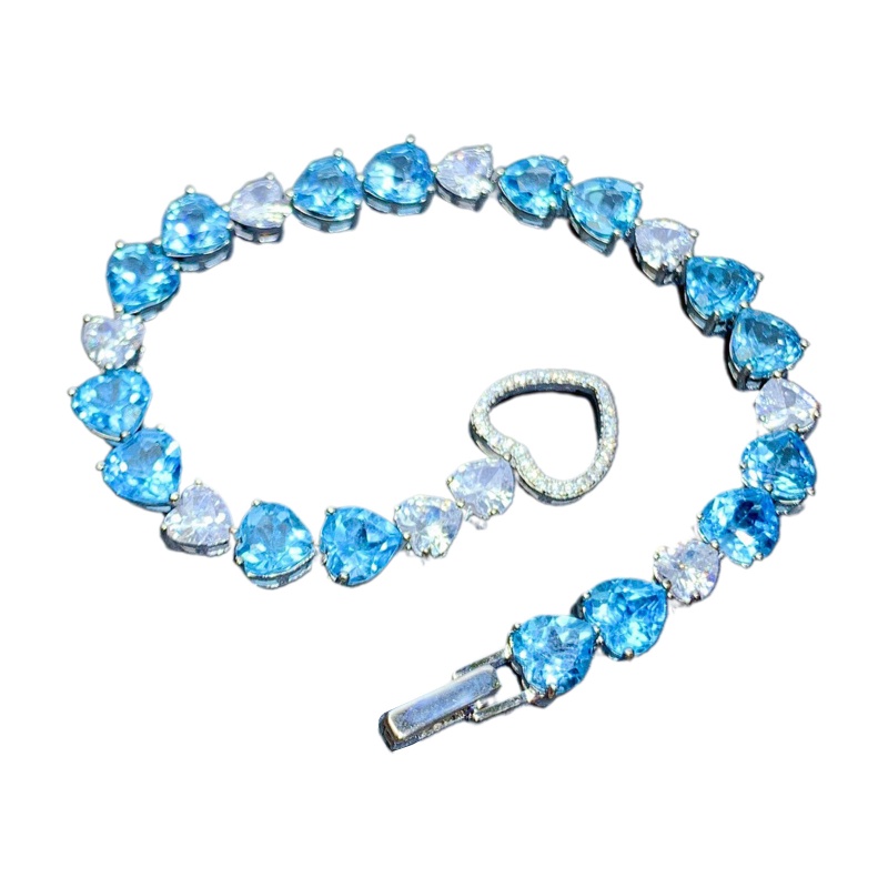Vòng Tay Đá Topaz Xanh Dương Tự Nhiên Hình Trái Tim Sang Trọng Thời Trang Cho Nữ