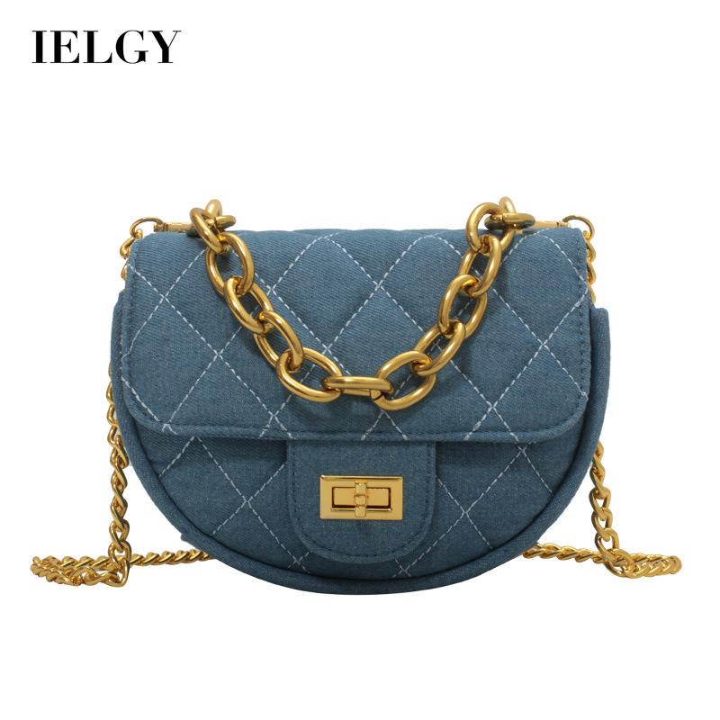 Túi Đeo Chéo Vải denim Phối Dây Xích Phong Cách Hàn Quốc Thời Trang Dành Cho Nữ