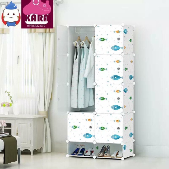 ❤Tủ nhựa ghép- tủ quần áo- tủ 10 ô gồm  8 ô +2 ô giày mẫu siêu HOT 2019. Tủ sâu 47cm. Tặng kèm 1 treo đồ. MẪU CON CÁ