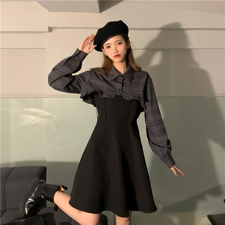 Set đầm yếm đen và áo sơ mi kẻ sọc phong cách retro Pháp 2021 ( có bán lẻ) | WebRaoVat - webraovat.net.vn