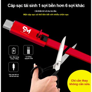 SAMAWMIVI Cáp Sạc Tái Sinh Siêu Bền 3 Loại Chân Sạc Có Thể Lựa Chọn IPhone, Android, Type-C Dây Sạc Nhanh An Toàn