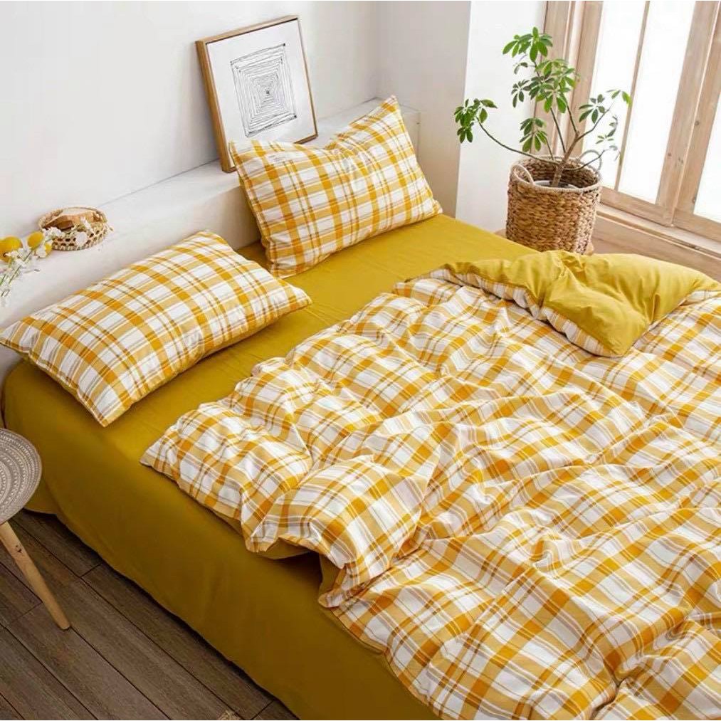 Bộ Chăn Ga Gối Cotton TC Emmidecor cao cấp Chăn ga TC kẻ miễn phí bo chun