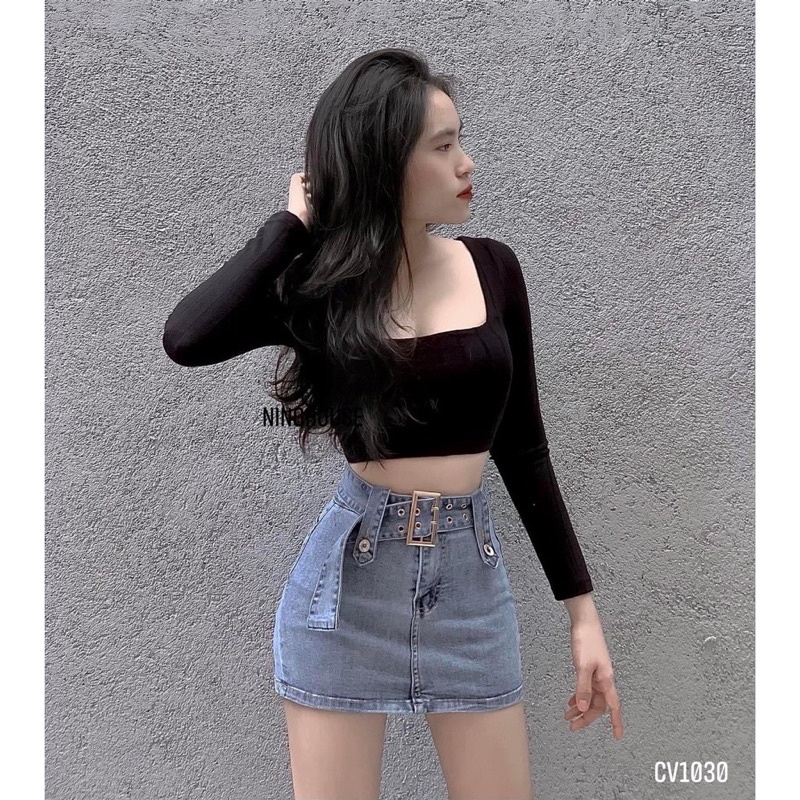 CHân Váy Jean kèm Dây Đai Có Lót Trong