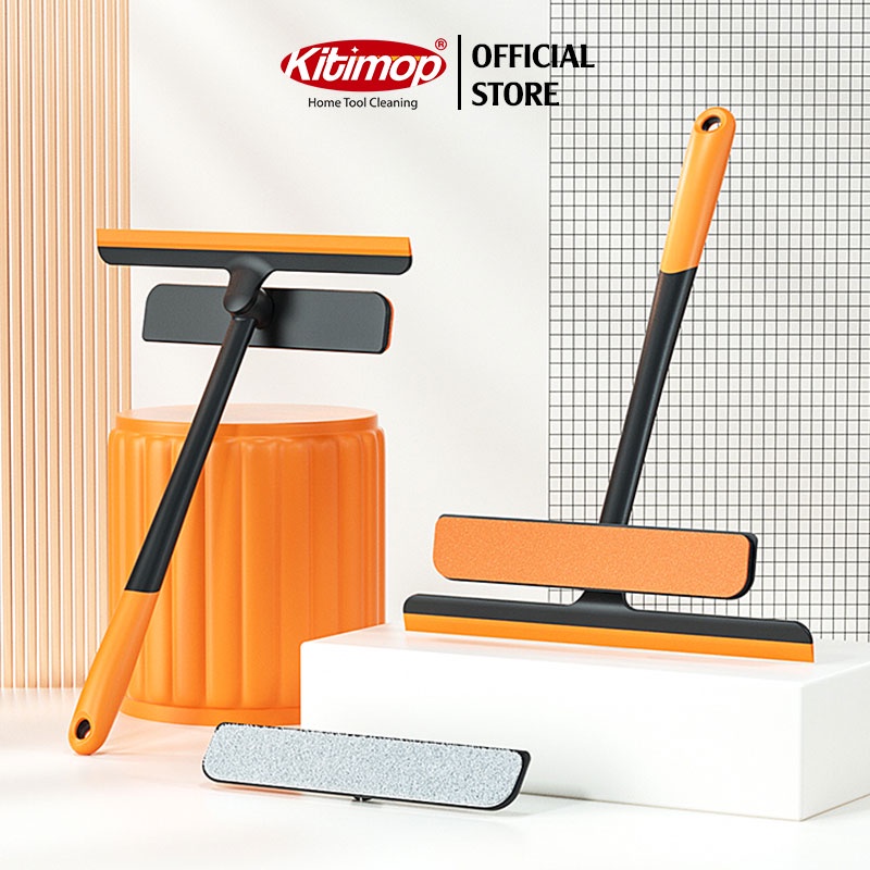 Cây lau kính đa năng Kitimop-3in1 lau kính kèm gạt nước silicone xoay 360 độ chống trượt nhỏ gọn thông minh tiện lợi