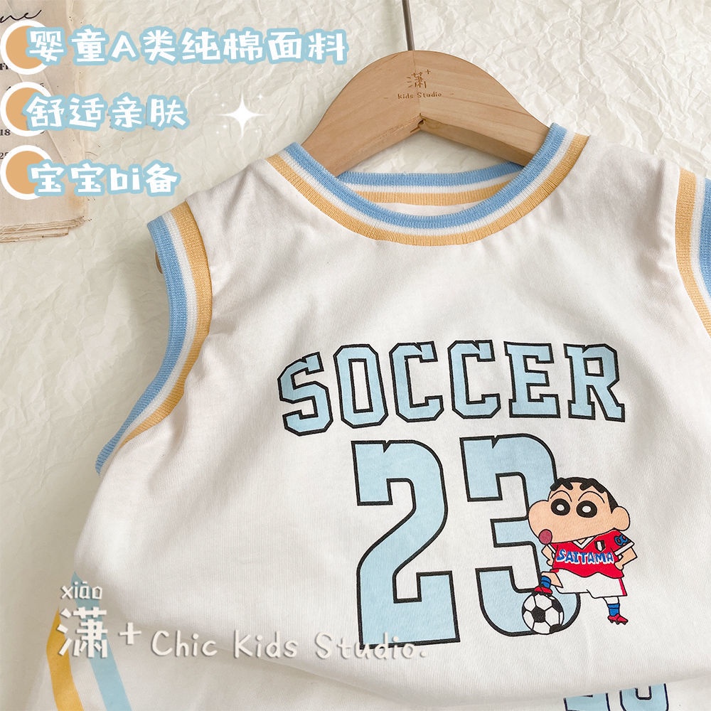 Set Đồ Thể Thao 5 Món Gồm Áo Ba Lỗ Và Quần Ngắn In Hình Cậu Bé Bút Chì Shin-Chan Thời Trang Mùa Hè Cho Bé Trai