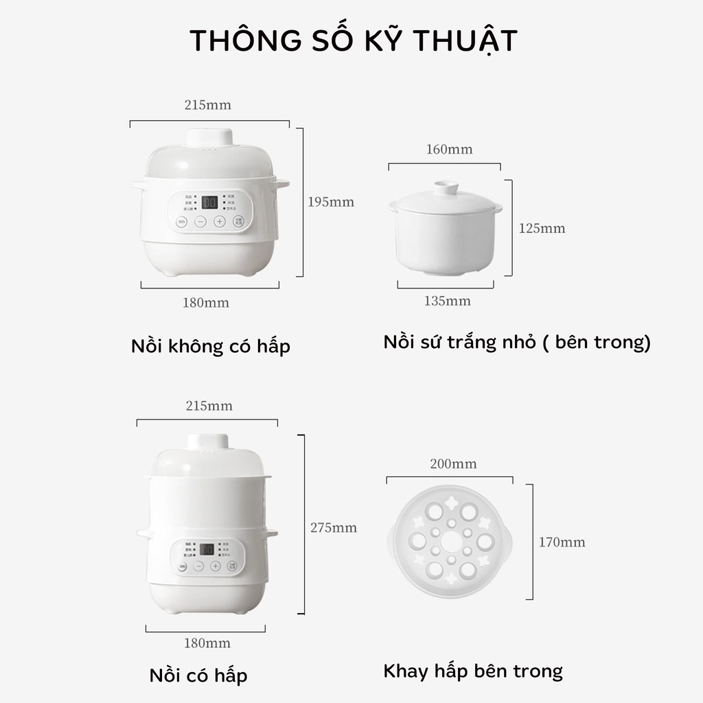 Nồi nấu cháo chậm Ceool 10A - dung tích 1 lít cho bé ăn dặm - Ninh hầm hấp cách thuỷ chưng yến đa năng